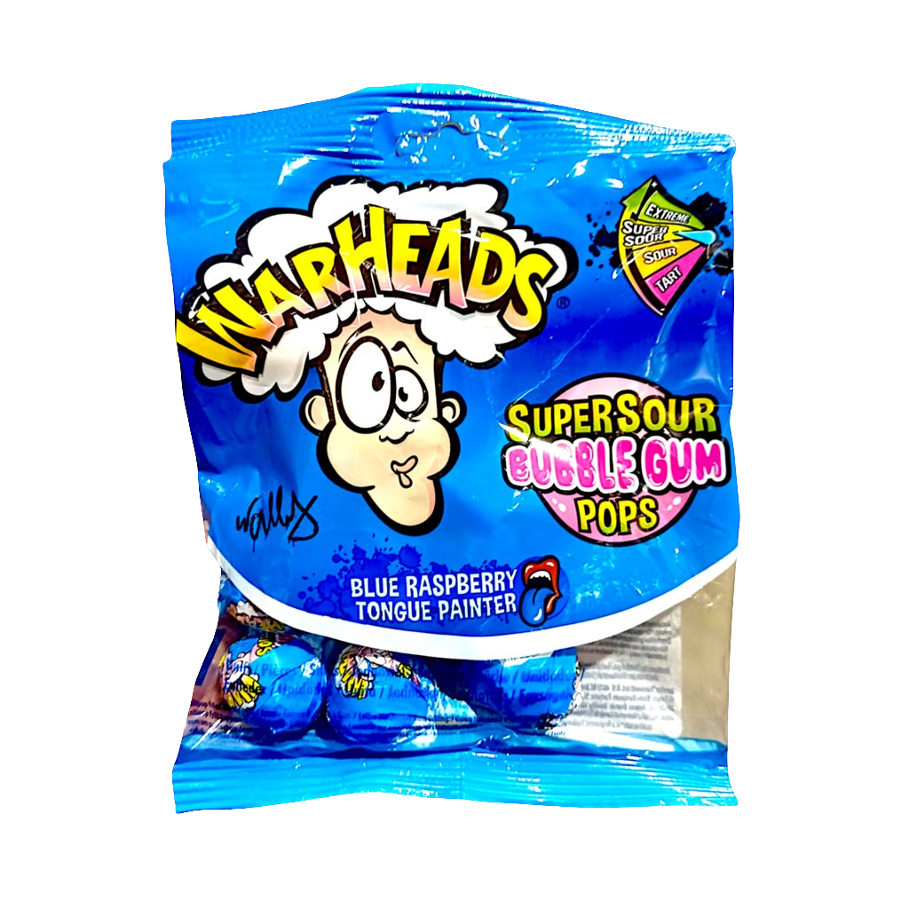 Warheads Supersour Bubble Gum Pops Blue Raspberry 105g