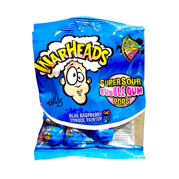 Warheads Supersour Bubble Gum Pops Μπλε Βατόμουρο 105g